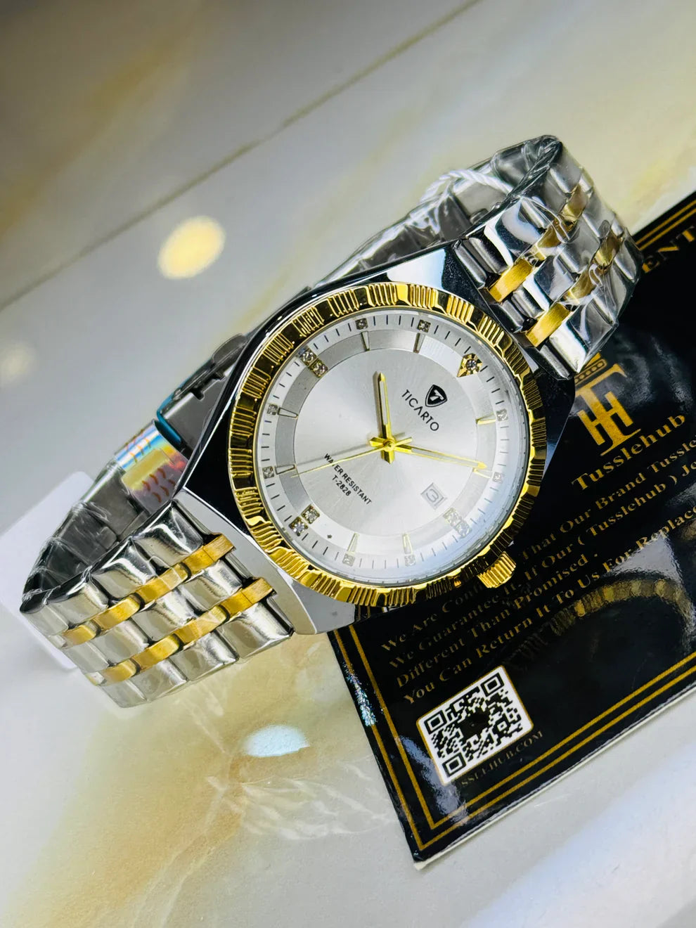 Two Tone White Dial Ticarto Premium Watch