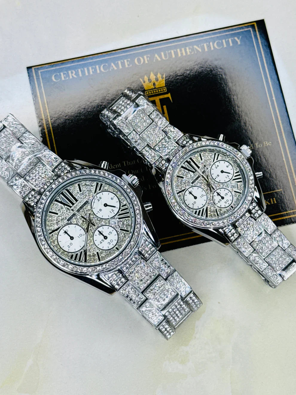 Silver Mk Iced Couple Watches